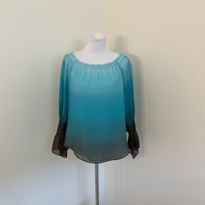 White House Black Market Turquoise And Gray Ombre Blouse
